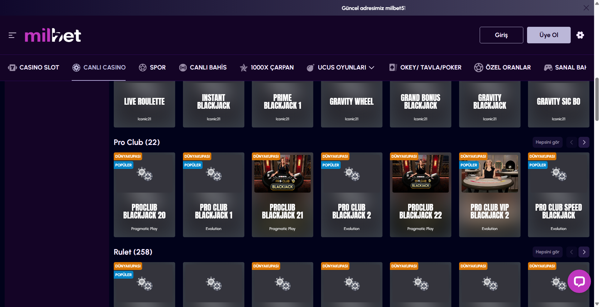 Milbet Yüksek Limitli Oyunlar